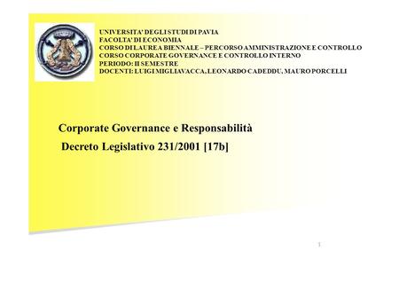 Corporate Governance e Responsabilità