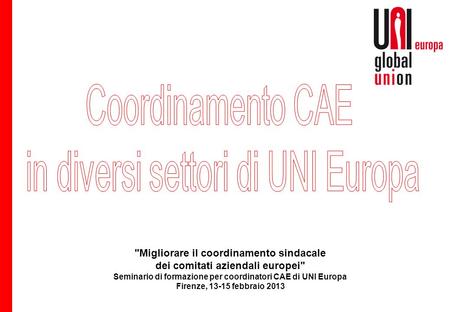 Migliorare il coordinamento sindacale dei comitati aziendali europei Seminario di formazione per coordinatori CAE di UNI Europa Firenze, 13-15 febbraio.
