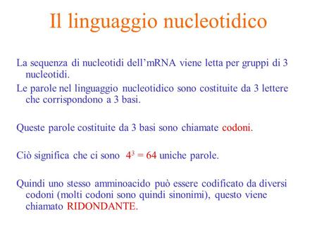 Il linguaggio nucleotidico