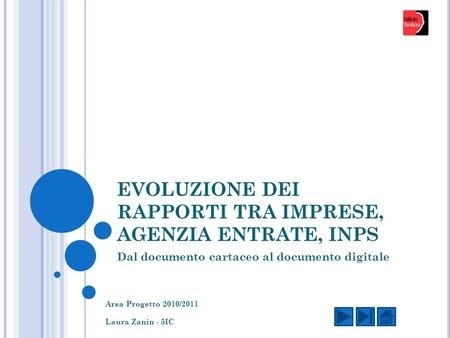 EVOLUZIONE DEI RAPPORTI TRA IMPRESE, AGENZIA ENTRATE, INPS Dal documento cartaceo al documento digitale Area Progetto 2010/2011 Laura Zanin - 5IC.