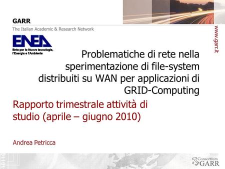 Andrea Petricca Problematiche di rete nella sperimentazione di file-system distribuiti su WAN per applicazioni di GRID-Computing Rapporto trimestrale attività