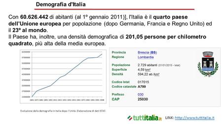 Demografia d'Italia Con 60.626.442 di abitanti (al 1º gennaio 2011)], l'Italia è il quarto paese dell'Unione europea per popolazione (dopo Germania, Francia.