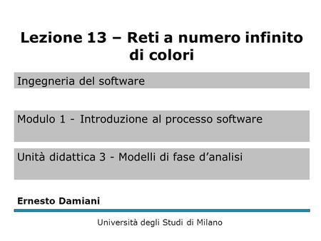 Ingegneria del software Modulo 1 -Introduzione al processo software Unità didattica 3 - Modelli di fase danalisi Ernesto Damiani Università degli Studi.