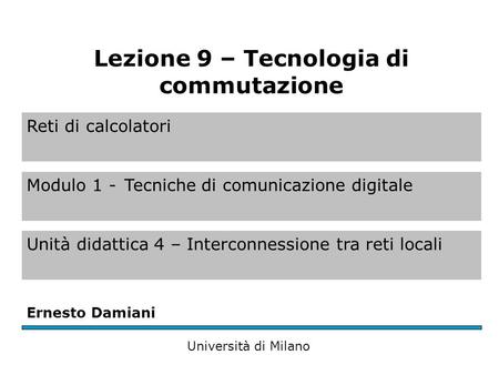 Reti di calcolatori Modulo 1 -Tecniche di comunicazione digitale Unità didattica 4 – Interconnessione tra reti locali Ernesto Damiani Università di Milano.