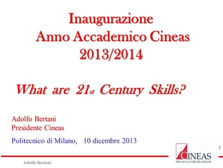 Adolfo Bertani Presidente Cineas Politecnico di Milano, 10 dicembre 2013 Inaugurazione Anno Accademico Cineas Anno Accademico Cineas2013/2014 What are.