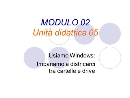 MODULO 02 Unità didattica 05 Usiamo Windows: Impariamo a districarci tra cartelle e drive.