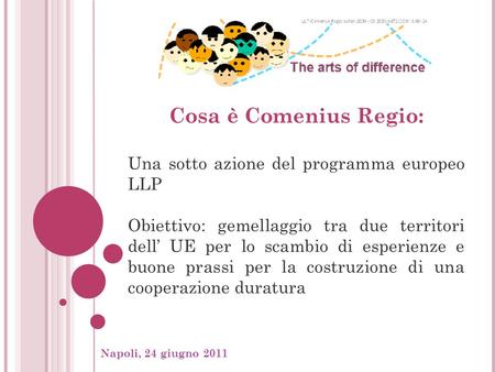 Napoli, 24 giugno 2011, Cosa è Comenius Regio: Una sotto azione del programma europeo LLP Obiettivo: gemellaggio tra due territori dell UE per lo scambio.