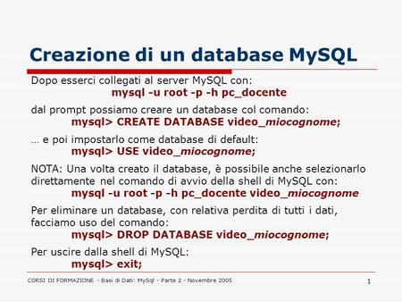 Creazione di un database MySQL