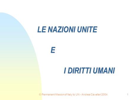 © Permanent Mission of Italy to UN - Andrea Cavallari 20041 LE NAZIONI UNITE E I DIRITTI UMANI.