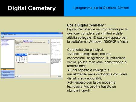 Digital Cemetery Il programma per la Gestione Cimiteri