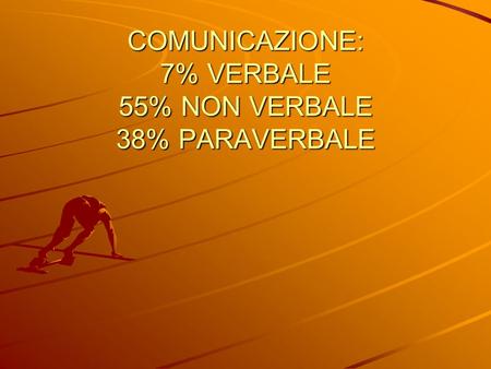 COMUNICAZIONE: 7% VERBALE 55% NON VERBALE 38% PARAVERBALE