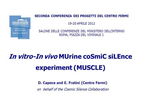 SECONDA CONFERENZA DEI PROGETTI DEL CENTRO FERMI 19-20 APRILE 2012 SALONE DELLE CONFERENZE DEL MINISTERO DELLINTERNO ROMA, PIAZZA DEL VIMINALE 1 In vitro-In.