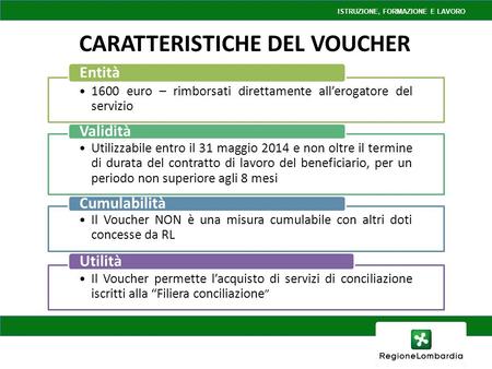 CARATTERISTICHE DEL VOUCHER 1600 euro – rimborsati direttamente allerogatore del servizio Entità Utilizzabile entro il 31 maggio 2014 e non oltre il termine.