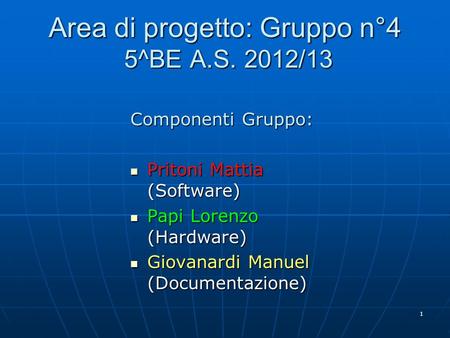 Area di progetto: Gruppo n°4 5^BE A.S. 2012/13