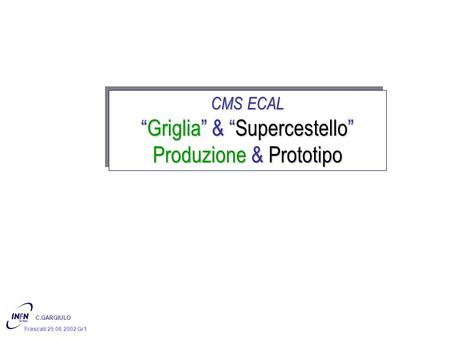 C.GARGIULO Frascati 25 06 2002 Gr1 CMS ECAL Griglia & SupercestelloGriglia & Supercestello Produzione & Prototipo CMS ECAL Griglia & SupercestelloGriglia.