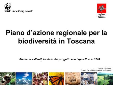 Elementi salienti, lo stato del progetto e le tappe fino al 2009 Piano dazione regionale per la biodiversità in Toscana Firenze 11/12/2008 Franco Ferroni-Responsabile.
