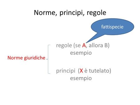 regole (se A, allora B) esempio principi (X è tutelato) esempio