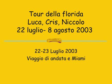 Tour della florida Luca, Cris, Niccolo 22 luglio- 8 agosto 2003 22-23 Luglio 2003 Viaggio di andata e Miami.