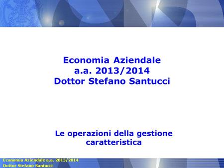 Economia Aziendale a.a. 2013/2014 Dottor Stefano Santucci