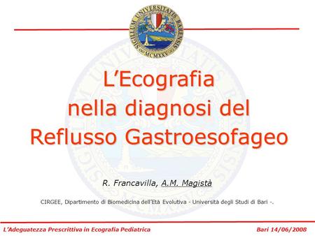 L’Ecografia nella diagnosi del Reflusso Gastroesofageo