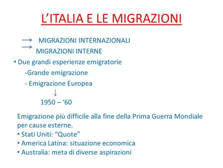 L’ITALIA E LE MIGRAZIONI
