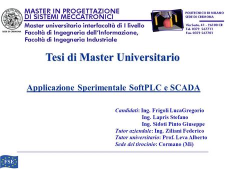 Tesi di Master Universitario Applicazione Sperimentale SoftPLC e SCADA