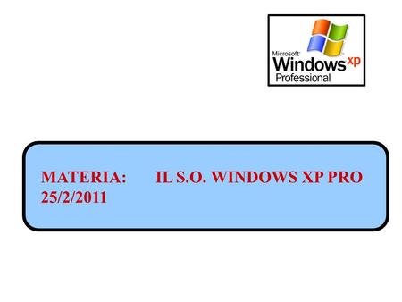 MATERIA: IL S.O. WINDOWS XP PRO 25/2/2011. Come si avvia il sistema?(1) Premendo il pulsante di accensione! Il pulsante daccensione è indicato come quello.