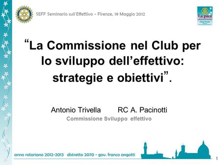 SEFF Seminario sull'Effettivo - Firenze, 19 Maggio 2012 11 La Commissione nel Club per lo sviluppo delleffettivo: strategie e obiettivi. Antonio Trivella.