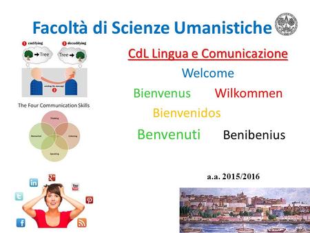 Facoltà di Scienze Umanistiche CdL Lingua e Comunicazione Welcome BienvenusWilkommen Bienvenidos Benvenuti Benibenius a.a. 2015/2016.