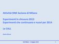 CdS Milano – 27 giugno 2013 1 Attività CSN5 Sezione di Milano Esperimenti in chiusura 2013 Esperimenti che continuano e nuovi per 2014 Le CALL Dario Giove.
