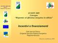 Incentivi e finanziamenti Dott.ssa Iris Flacco Dirigente Servizio Politica Energetica Regione Abruzzo EUSEW 2009 Convegno “Risparmio ed efficienza energetica.