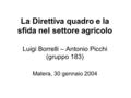 La Direttiva quadro e la sfida nel settore agricolo Luigi Borrelli – Antonio Picchi (gruppo 183) Matera, 30 gennaio 2004.