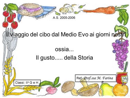 Il viaggio del cibo dal Medio Evo ai giorni nostri ossia... Il gusto..... della Storia Classi: II a G e H Ref: Prof.ssa M. Farina A.S. 2005-2006.