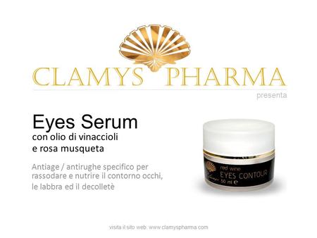 Eyes Serum con olio di vinaccioli e rosa musqueta Antiage / antirughe specifico per rassodare e nutrire il contorno occhi, le labbra ed il decolletè presenta.