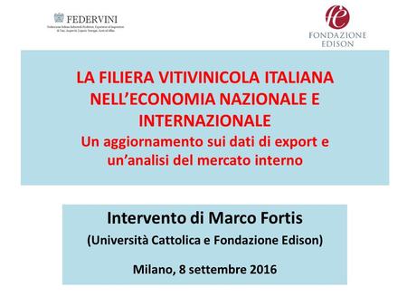 LA FILIERA VITIVINICOLA ITALIANA NELL’ECONOMIA NAZIONALE E INTERNAZIONALE Un aggiornamento sui dati di export e un’analisi del mercato interno Intervento.