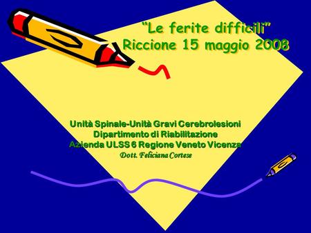 “Le ferite difficili” Riccione 15 maggio 2008 Unità Spinale-Unità Gravi Cerebrolesioni Dipartimento di Riabilitazione Azienda ULSS 6 Regione Veneto Vicenza.
