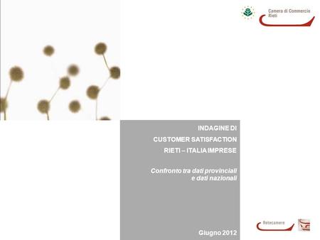 INDAGINE DI CUSTOMER SATISFACTION RIETI – ITALIA IMPRESE Confronto tra dati provinciali e dati nazionali Giugno 2012.