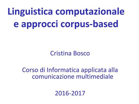 Linguistica computazionale e approcci corpus-based
