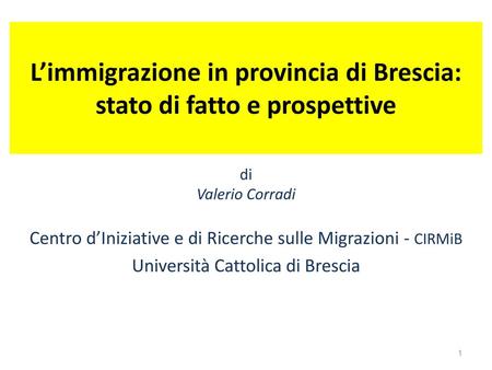 L’immigrazione in provincia di Brescia: stato di fatto e prospettive
