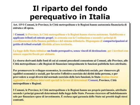 Il riparto del fondo perequativo in Italia