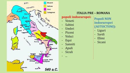 ITALIA PRE – ROMANA popoli indoeuropei: Veneti Sabini Umbri Piceni