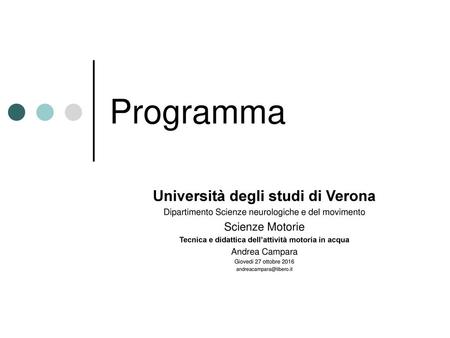 Programma Università degli studi di Verona Scienze Motorie
