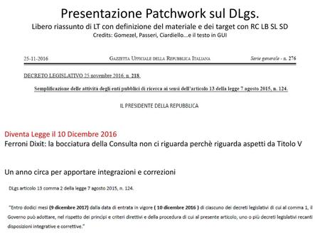 Presentazione Patchwork sul DLgs