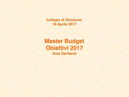 Master Budget Obiettivi 2017
