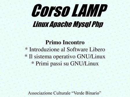 Corso LAMP Linux Apache Mysql Php