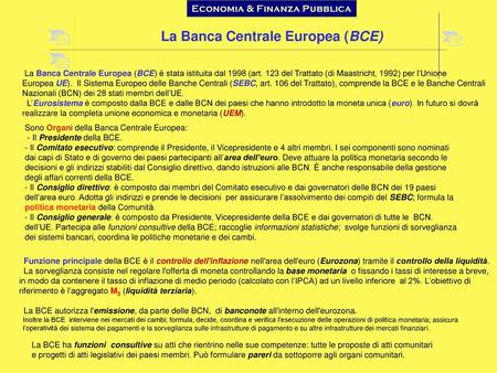 La Banca Centrale Europea (BCE)
