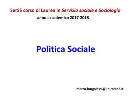 SerSS corso di Laurea in Servizio sociale e Sociologia