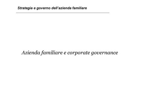 Azienda familiare e corporate governance