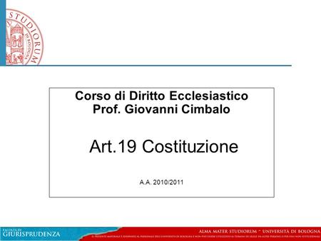 Corso di Diritto Ecclesiastico Prof. Giovanni Cimbalo