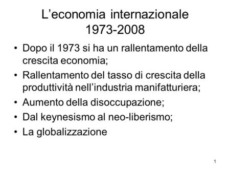 L’economia internazionale